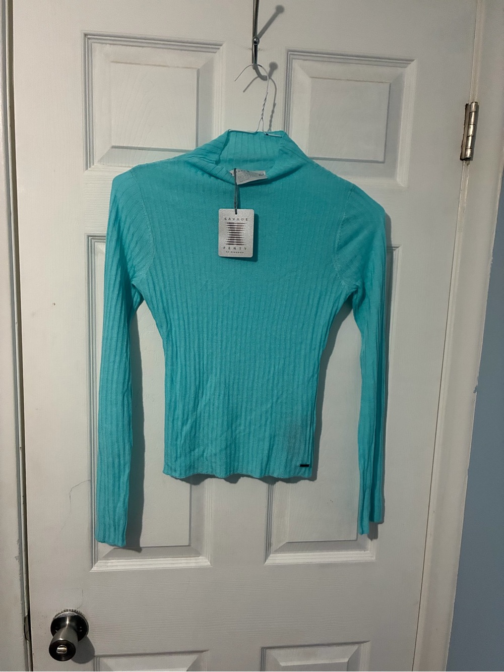 Savage X Fenty Turquoise Ribbed Mock Neck Long Sleeve Top